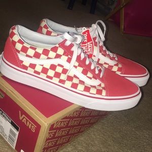 red checkerboard vans